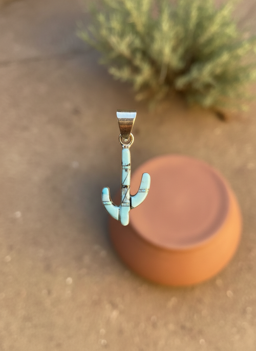 Turquoise & Opal Cactus Pendent