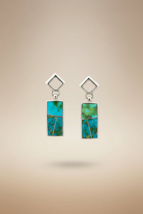 Sonoran Gold Turquoise Earrings - Navajo Inlaid