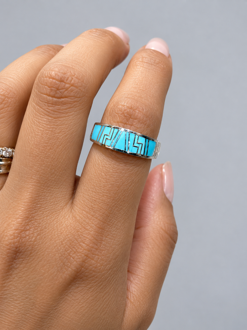 Navajo Kingman Turquoise Inlay Sterling Silver Ring