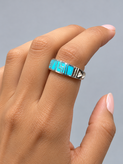 Navajo Kingman Turquoise Inlay Sterling Silver Ring