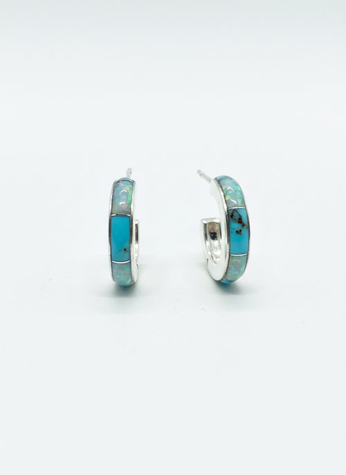 Small Turquoise and Opal Half Hoops
