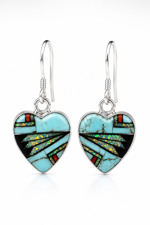 Turquoise Heart Earrings Sterling Silver 