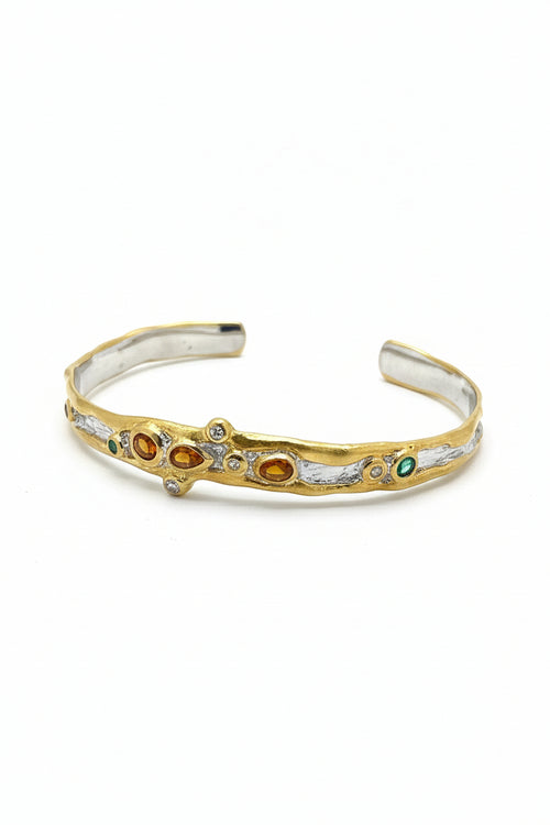 Sapphire, Emerald & White Topaz Cuff Bracelet