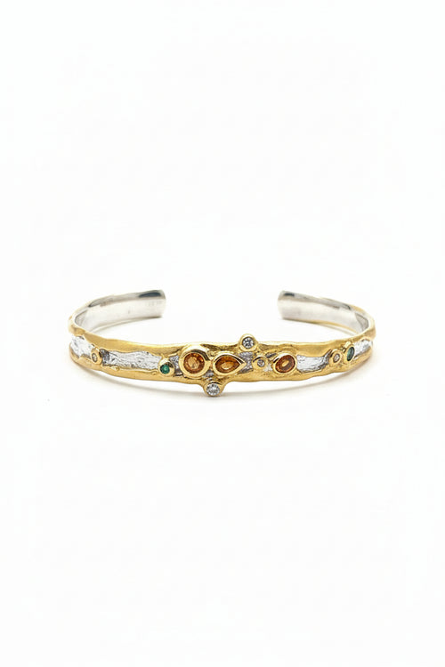 Sapphire, Emerald & White Topaz Cuff Bracelet