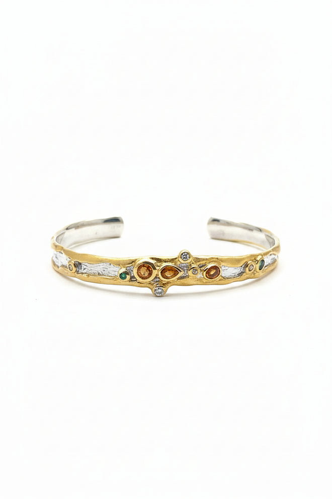 Sapphire, Emerald & White Topaz Cuff Bracelet