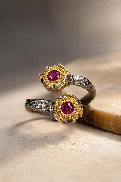 Ruby Adjustable Ring in Sterling Silver & 18K Gold Vermeil