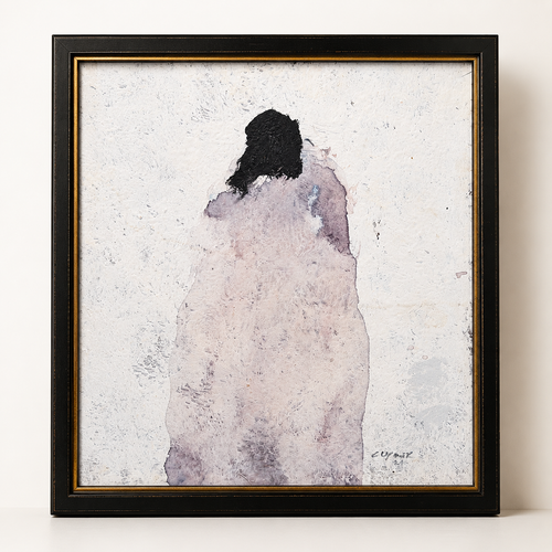Original Al Clymer figurative painting titled Going Home II on wood panel, framed contemporary Southwest artwork with expressive minimalist composition.