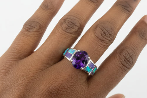 Amethyst, Sugilite, Turquoise & Opal Ring