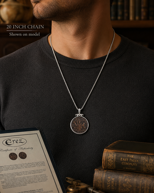 Authentic East India Company coin necklace with certificate of authenticity and sterling silver mounting.