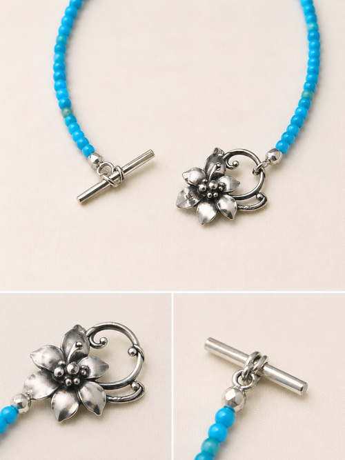 Arizona Kingman turquoise bead necklace for women with sterling silver clasp
