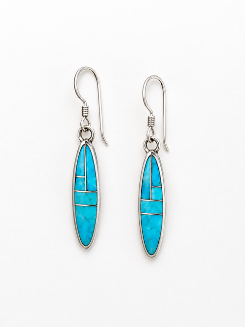 Arizona Kingman Turquoise inlay earrings handcrafted in sterling silver by Navajo artist Marlene Begay