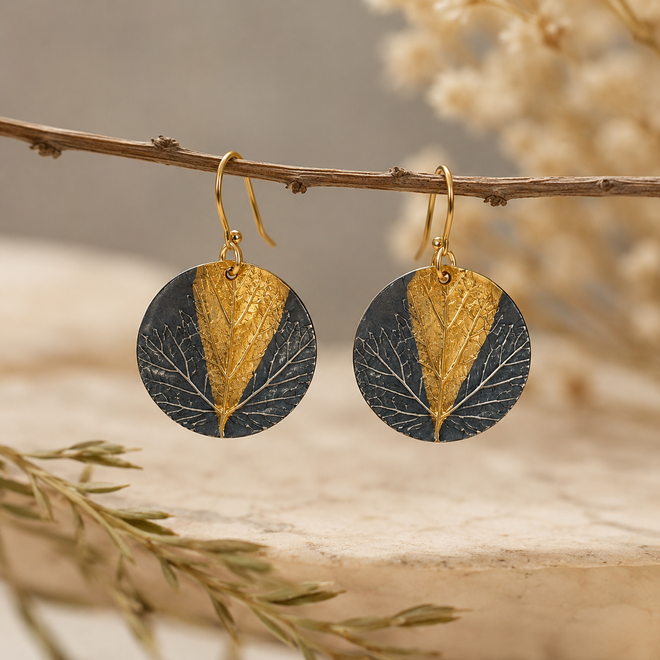 Handmade artisan Tree of Life earrings worn elegantly handcrafted in Sedona Arizona sterling silver with gold accents