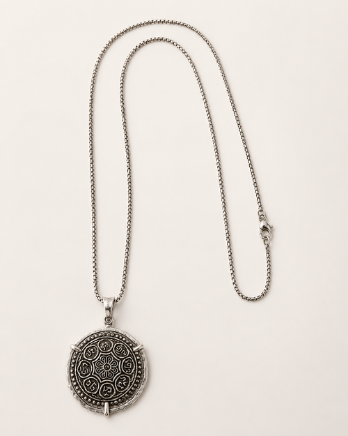 Authentic Tibetan Ga-Den Tangka coin necklace with 20 inch sterling silver chain