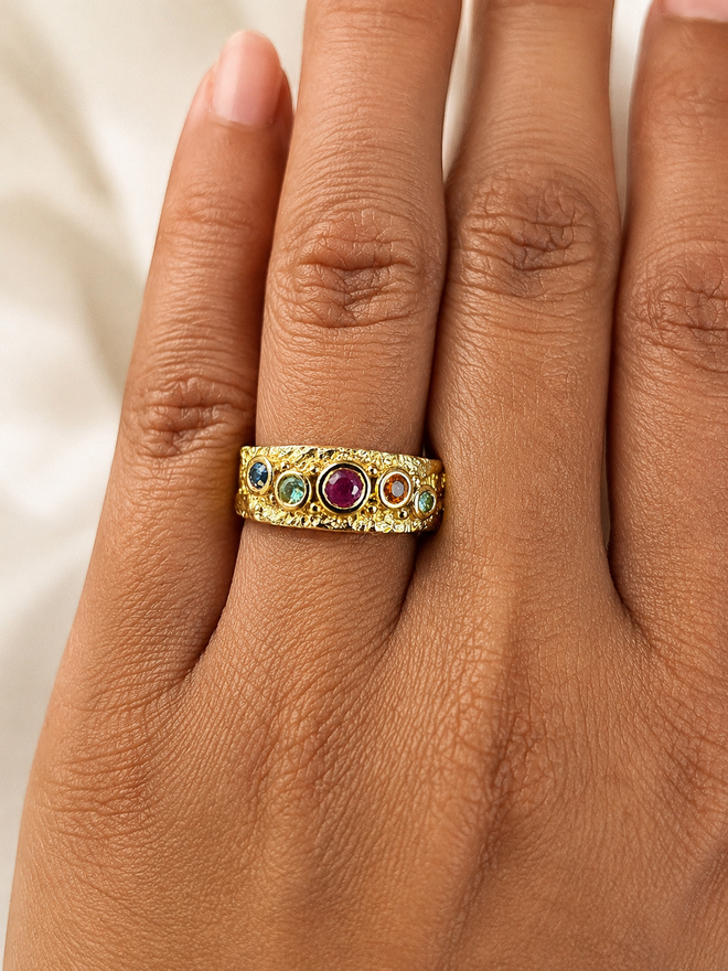 14-Karat Gold Multi Sapphire Ring Band - Handmade in Sedona AZ