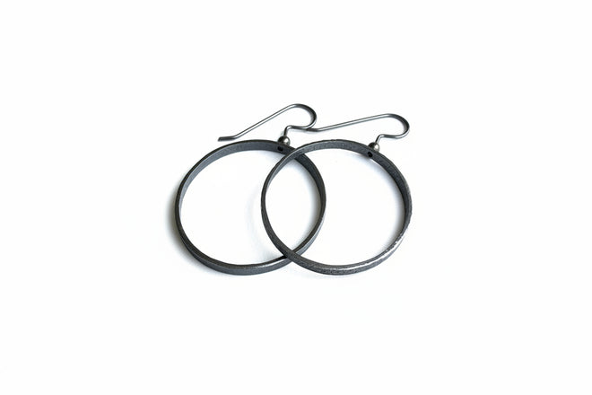 Oxidized Sterling Silver Oval Hoops