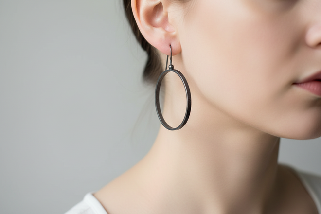Oxidized Sterling Silver Oval Hoops