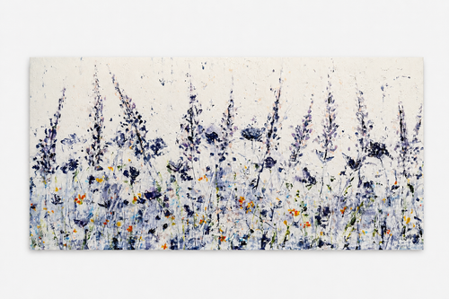 Blue and indigo abstract wildflower original painting by Jodi Maas, acrylic on wood panel