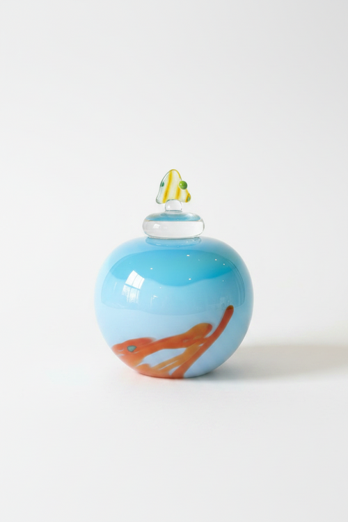 blue handblown glass lidded vase unique one of a kind