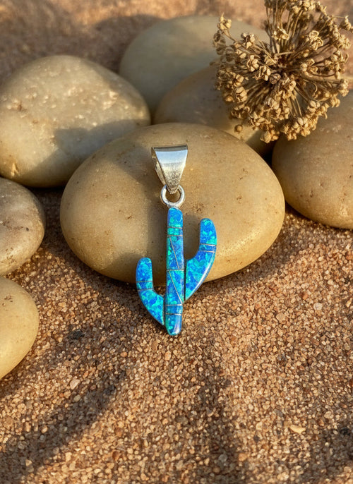 Cactus Pendent Stone Inlaid - Double Sided