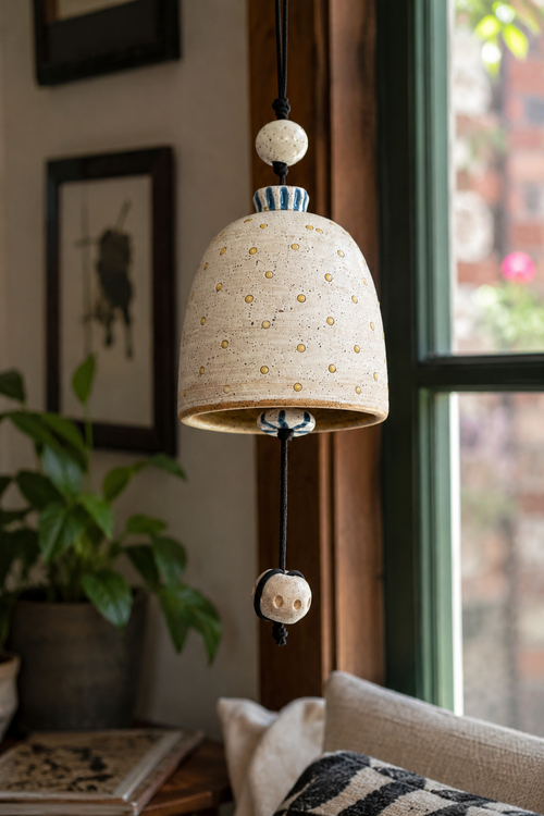 Handmade ceramic bell styled in a bright modern living space