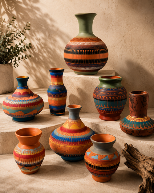 collection of handmade native american ceramics