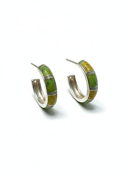 Gaspeite & Opal Half Moon Hoop Post Earrings