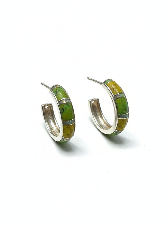 Gaspeite & Opal Half Moon Hoop Post Earrings