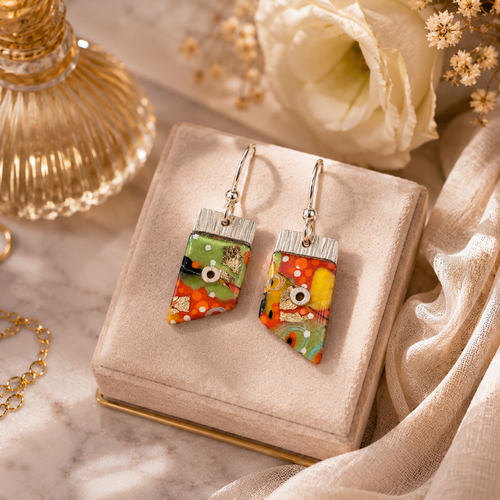 Colorful sterling silver earrings displayed in a luxury setting, perfect gift earrings for women.