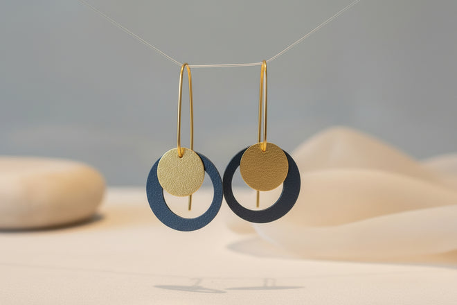 Two Circle Sterling Silver Earrings - Gold & Black