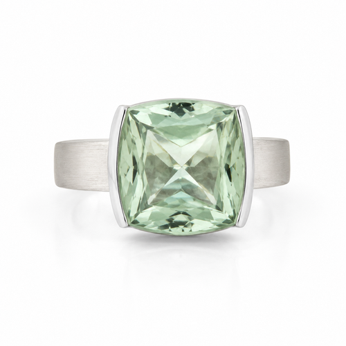 Green amethyst sterling silver statement ring with large square gemstone