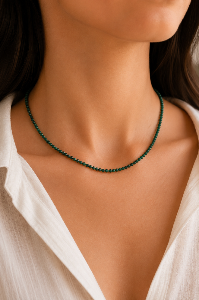 green beaded necklace malachite beads 
