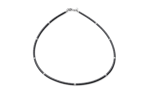 Grey hematite beaded necklace with sterling silver accents and lobster clasp, handcrafted 17 inch minimalist jewelry.