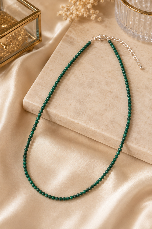 hand beaded malachite petite necklace