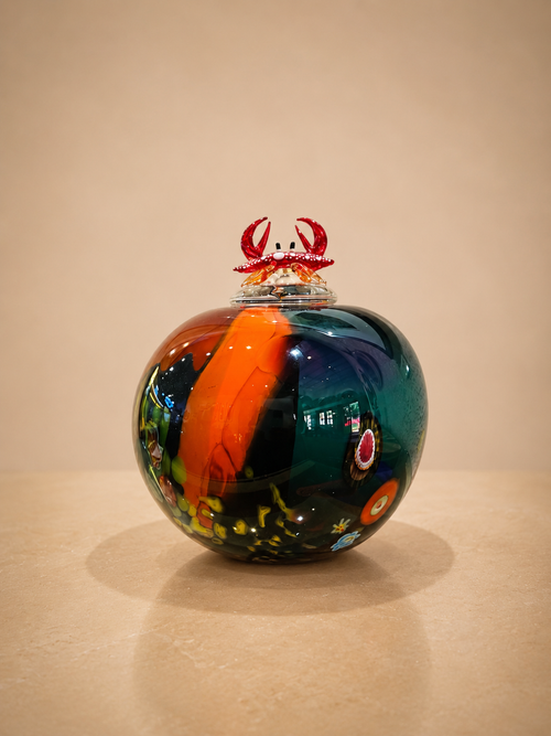 handblown decorative glass orange color with lid