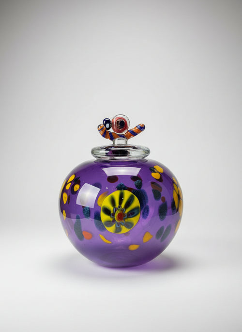 Purple Handblown Glass Lidded Vessel
