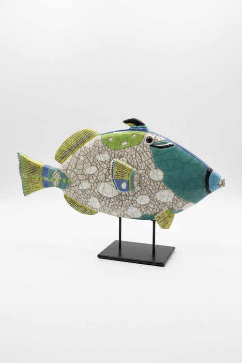 handcrafted raku triggerfish sculpture