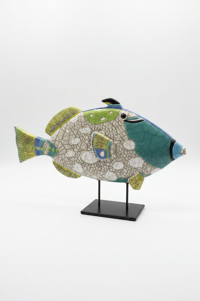 handcrafted raku triggerfish sculpture