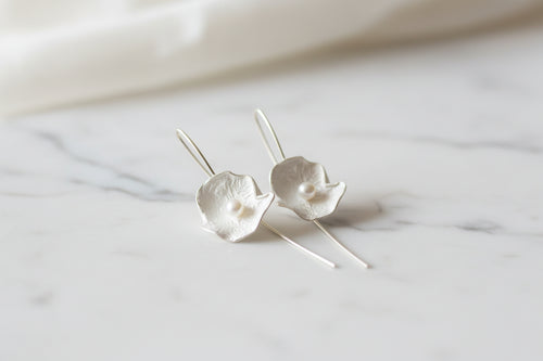 Handmade Sterling Silver Shell Earrings with Freshwater Pearl — Long French Hook