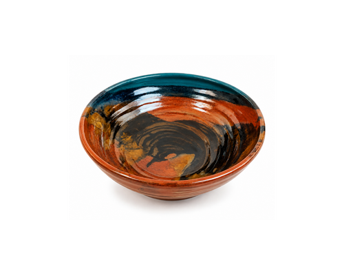 Handmade Arizona ceramic Desert Bowl in Copper Horizon (Terracotta, Teal & Black) glaze, food-safe artisan stoneware bowl handcrafted in Arizona, perfect for soups, salads, pasta, grain bowls, Buddha bowls, serving dishes, and Southwestern home décor.