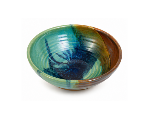 Handmade Arizona ceramic Desert Bowl in Desert Oasis (Aqua, Blue & Copper) glaze, food-safe artisan stoneware bowl handcrafted in Arizona, perfect for soups, salads, pasta, grain bowls, Buddha bowls, fruit, desserts, and everyday dining.