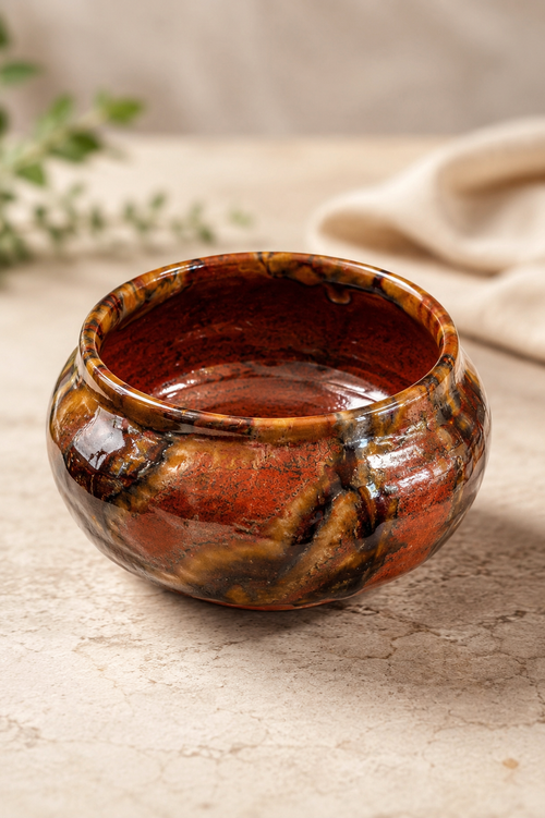 Handmade Arizona ceramic salsa bowl with Desert Canyon glaze, food-safe artisan stoneware bowl perfect for salsa, guacamole, dips, and entertaining.