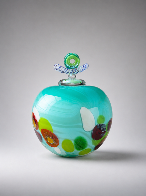 Soft Blue Handblown Glass Lidded Vessel by Jon Oaks