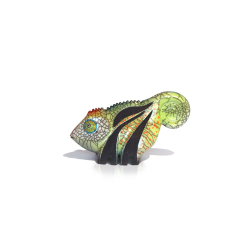 Handmade Raku Ceramic Chameleon Sculpture – One of a Kind