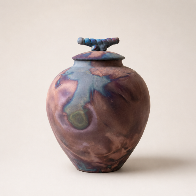 Handmade Raku vessel from Raku Gallery in Jerome, perfect for Southwest home decor