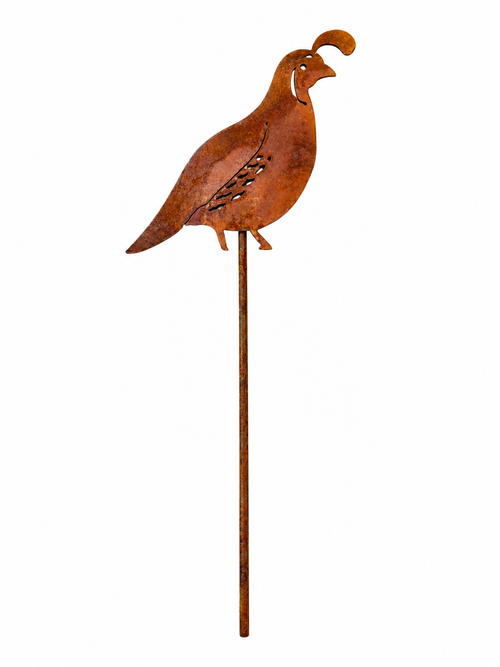 Handmade rustic steel quail garden stake made in Sedona Arizona