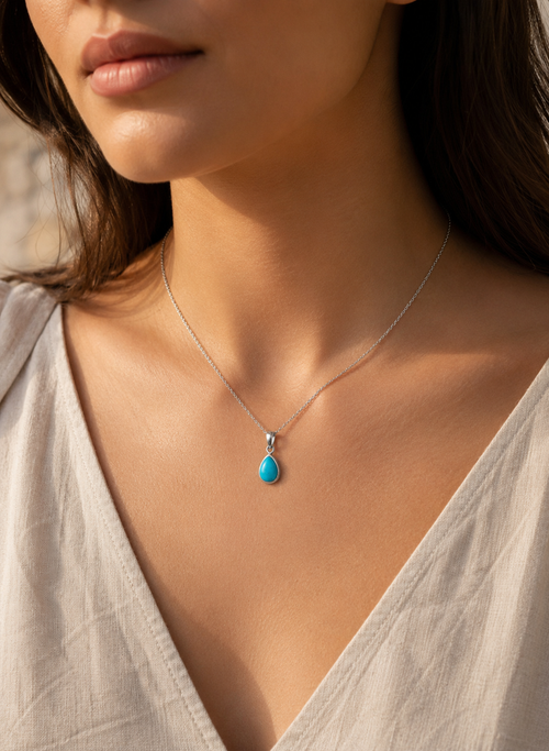 Handmade Sleeping Beauty turquoise pendant necklace in sterling silver