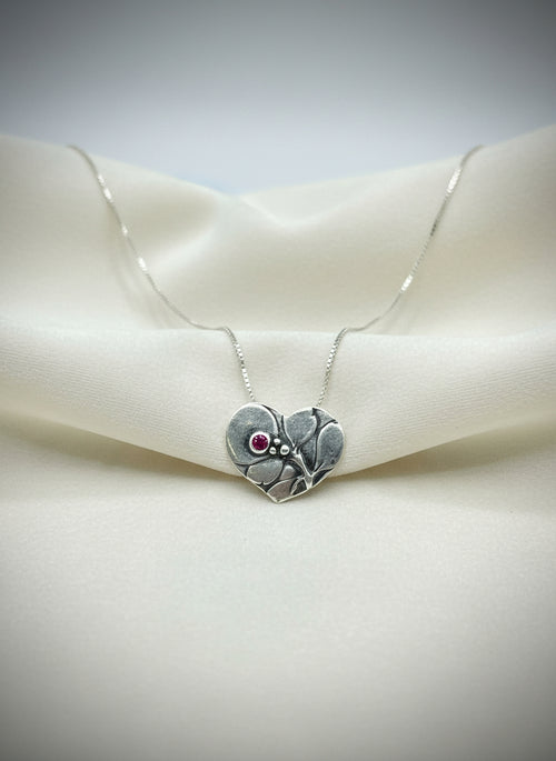 Sterling Silver Ruby Heart Necklace