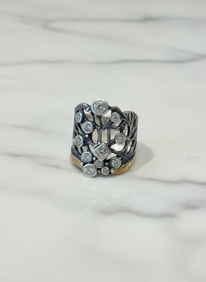 Handmade Branches Cluster Ring — Customizable Metals & Stones (Sterling Silver, Gold, CZ, & More)