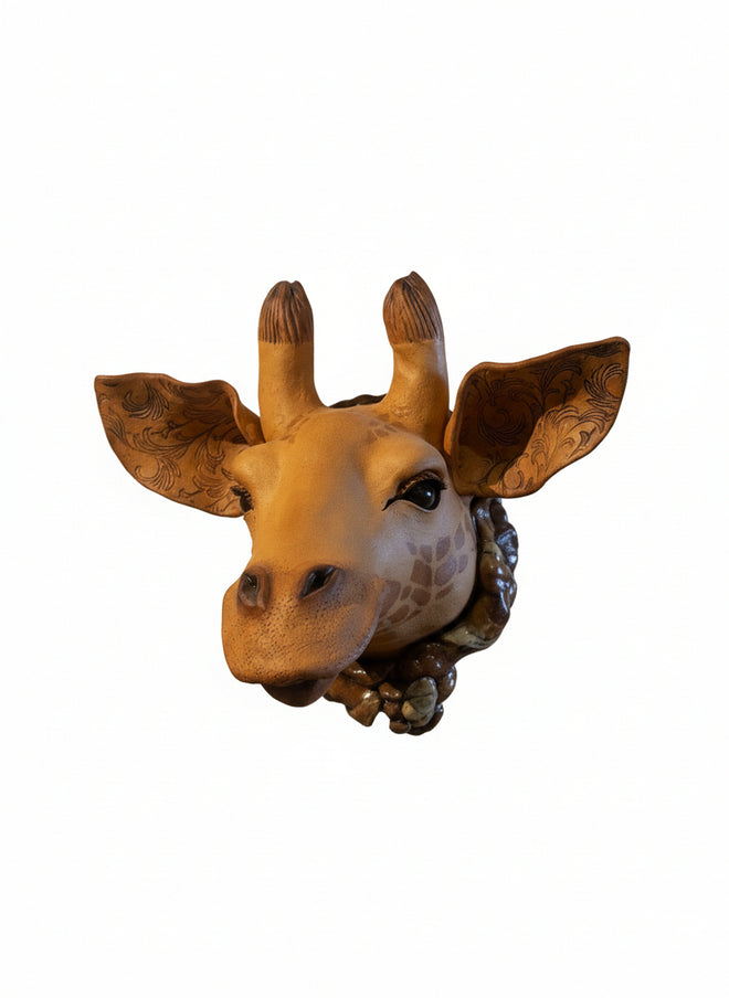 Ceramic Giraffe Head Mask - Wall Hanging Sculpture by Sumati Colpitts