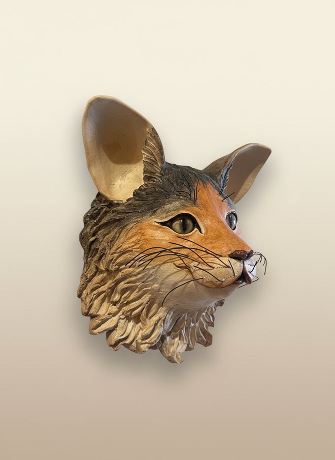 Ceramic Calico Cat Head Sculpture - Wall Hanging